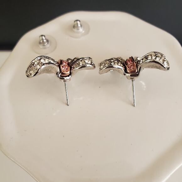 Nolan Miller Darling Bow Earrings Glamour Collection Silver Plate Rose Gold NIB - Picture 5 of 7